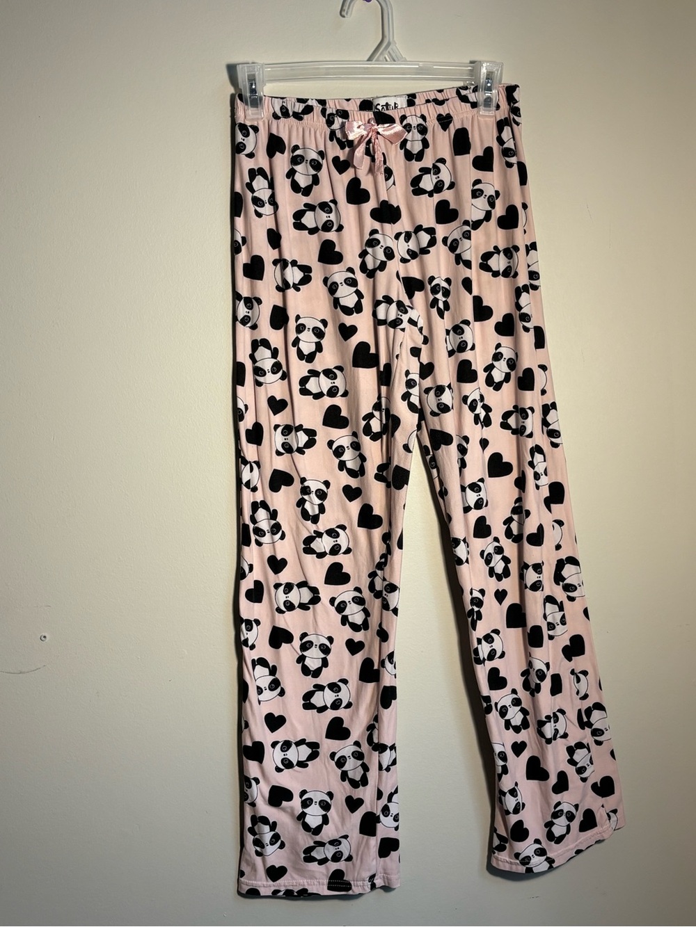 Pink Panda & Hearts Lounge Pajama Pants w/ Satin Bow (Medium)